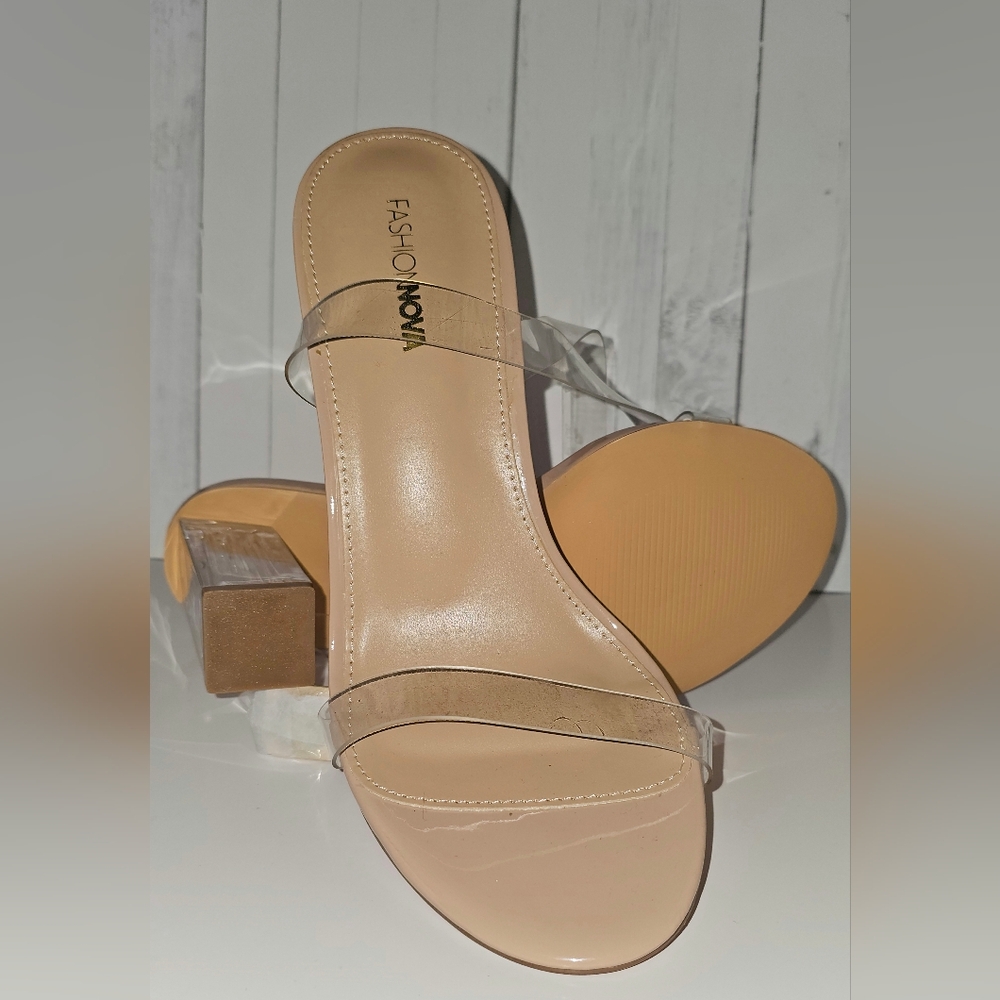 Fashion Nova Clear Strap Nude Heels